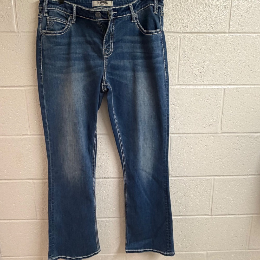 Rock & Roll Denim Womens Mid Rise Riding Bootcut Jeans 33x32 Stretch Stitch Blue
